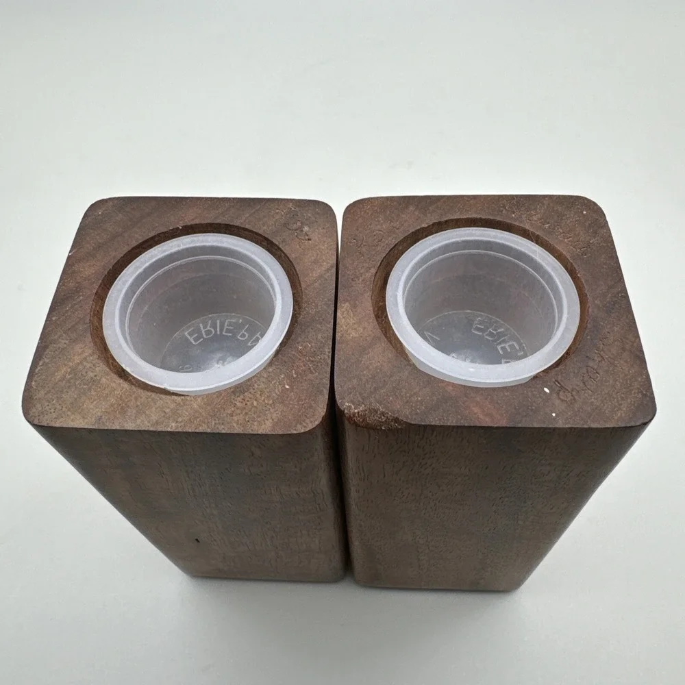 Handcrafted Hawaii Koa Wood Salt & Pepper Shaker‎ Set Artist Signed Modern Mod